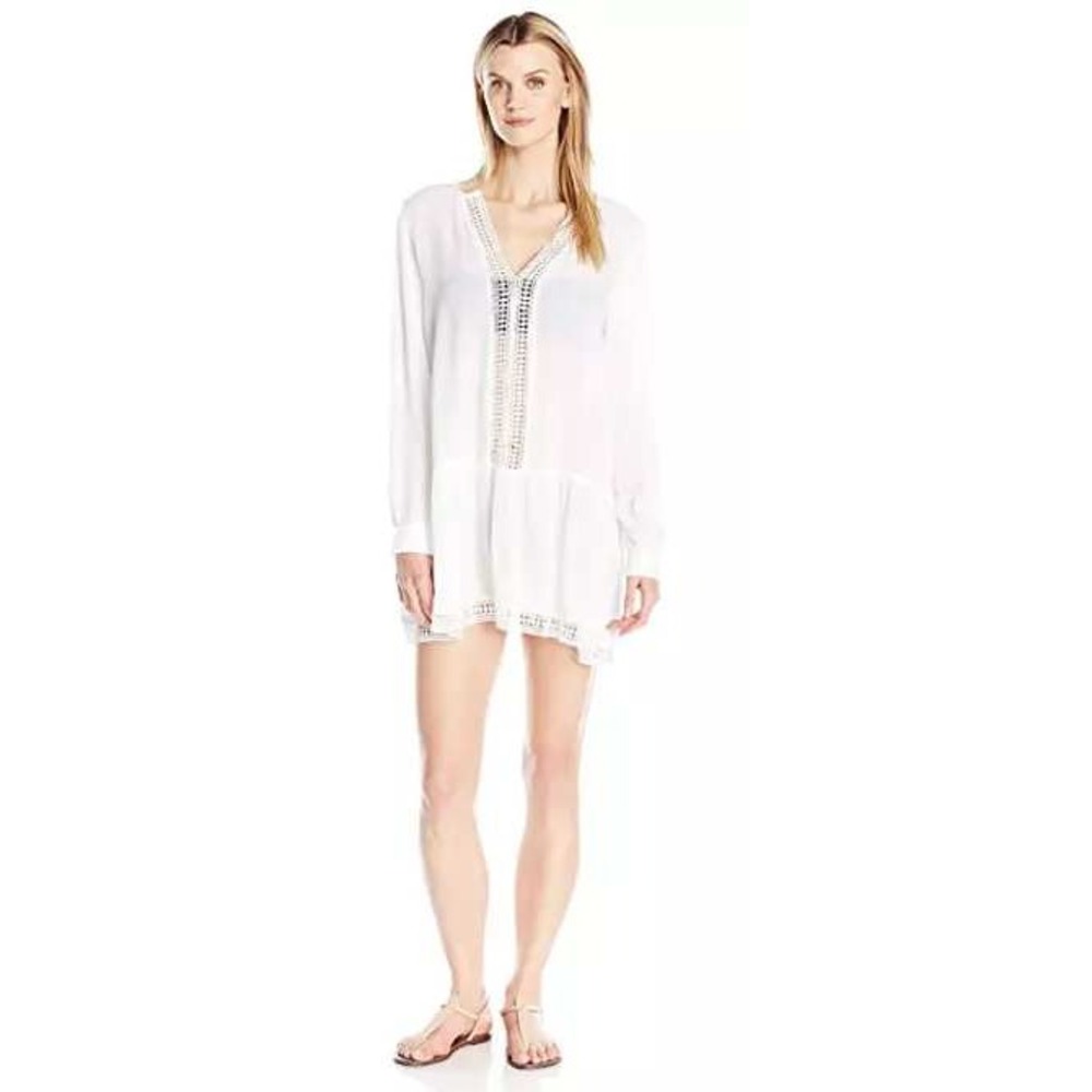 ATHENA Cabana White Crinkled‎ Swim Top Cover-Up Tunic Size Small